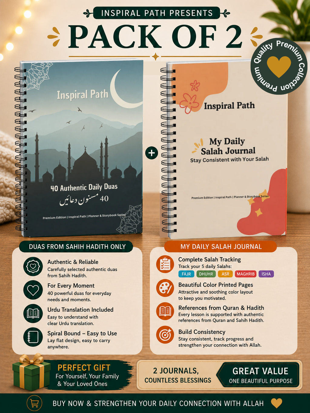 Bundle Pack - My Daily Salah Journal/Tracker + 40 Authentic Daily Duas